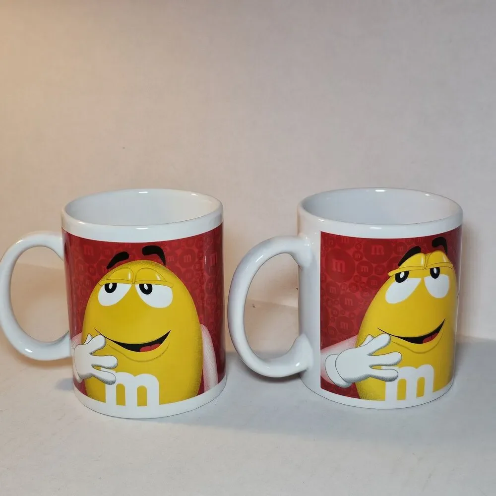 2013 Set Of 2 M&M's Candy RED AND YELLOW Coffee Mug Original M&MS Megatoys